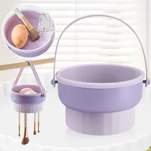 Silicone Makeup Brush Cleaning Set, Manual Cleaning Tool with Quick-Dry Stand and Sponge Pad, Hygienic Home Use Kit