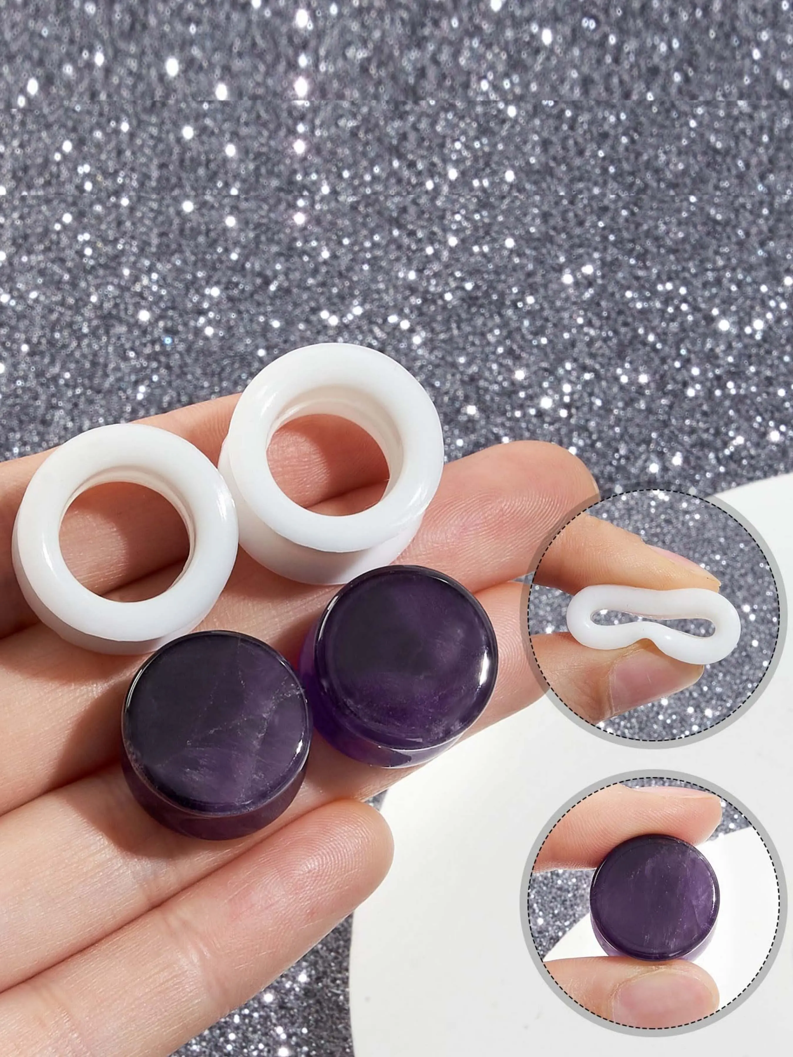 4pc Stone&Silicone Mixed Ear Tunnels Stretchers Expander Gauges Double Flared Flesh Ear Piercing Earrings Jewelry for Women Men