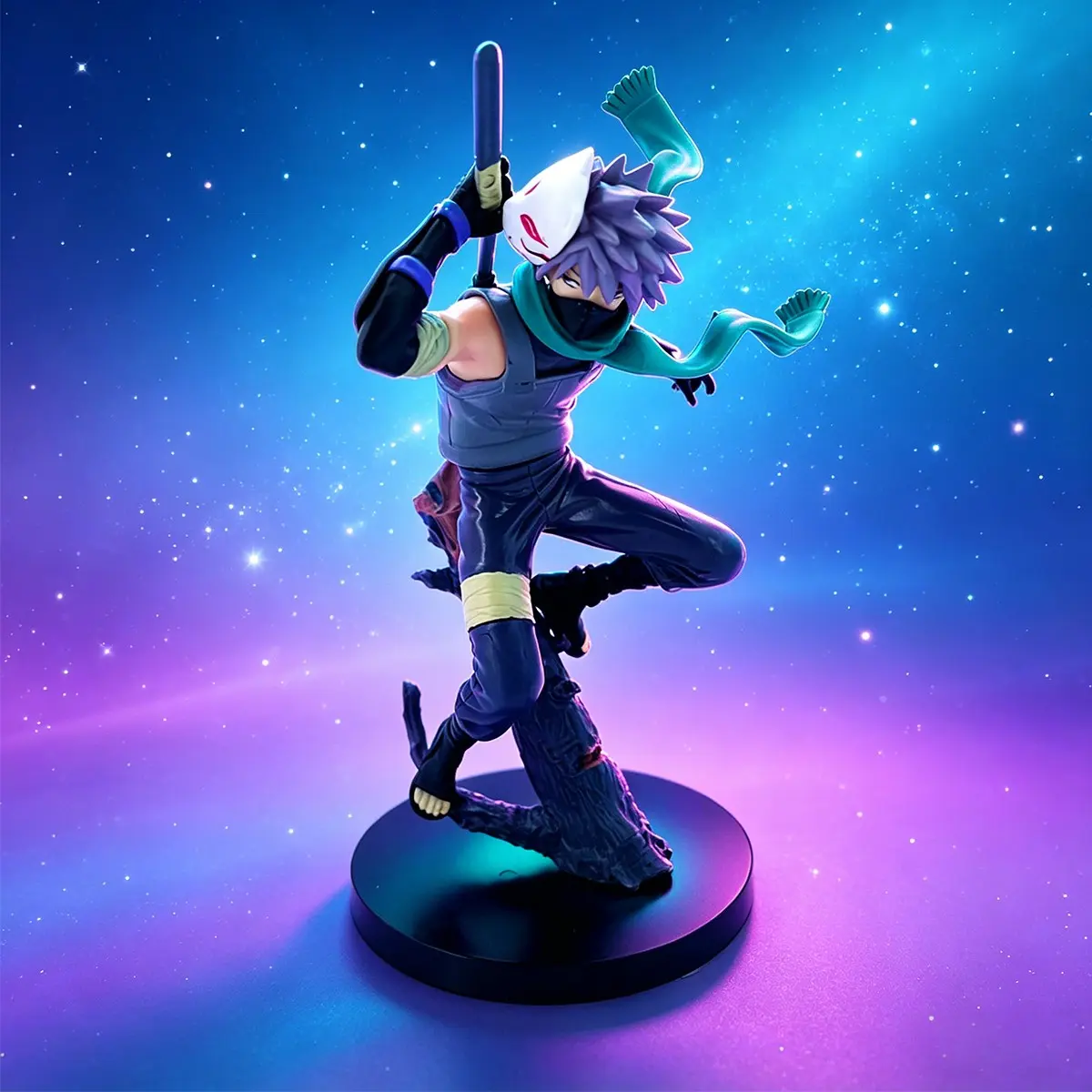 One Piece Kakashi Hatake Anime Figure, Anbu Black Ops Version with Battle Pose，Kakashi Hatake Collectible Statue, Naruto Shippuden Anbu Form with Two Head Options，Anbu Black Ops Version with Battle Pose