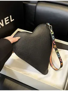 Women's Fashion Personalized Heart Shaped Solid Color PU Leather Mini Handbag Light Elegant Coin Wallet Retro Daily Work Commuter Wallet Handbag