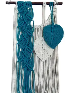 Custom vine and leaf macrame with cream background wall hanging