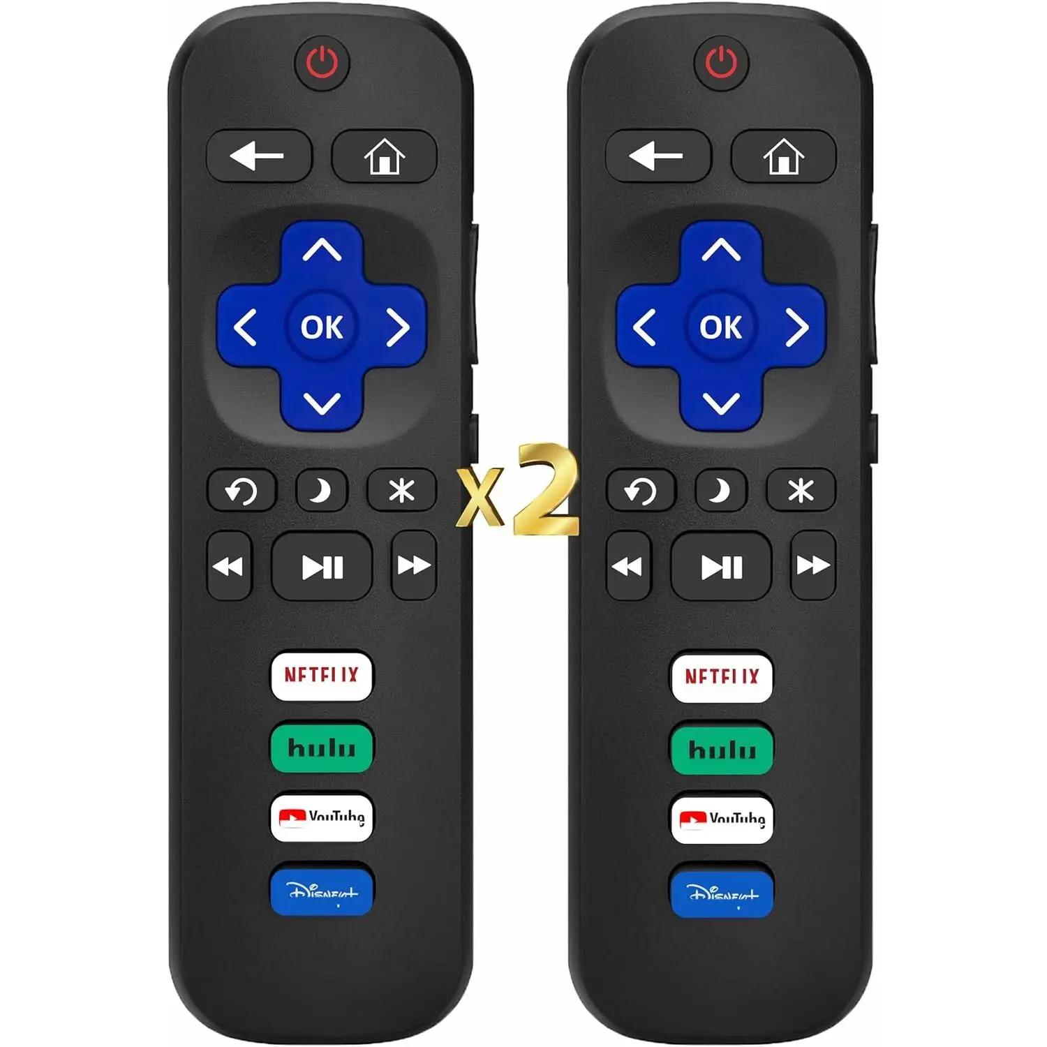 Compatible with Roku TV Remote Control Replacement, (Pack of 2), TCL Roku, Hisense, Sharp, Onn Roko, Element, RCA Roko Smart TV Series (No Voice, Not for RokuStick/Box). 1 Year Warranty