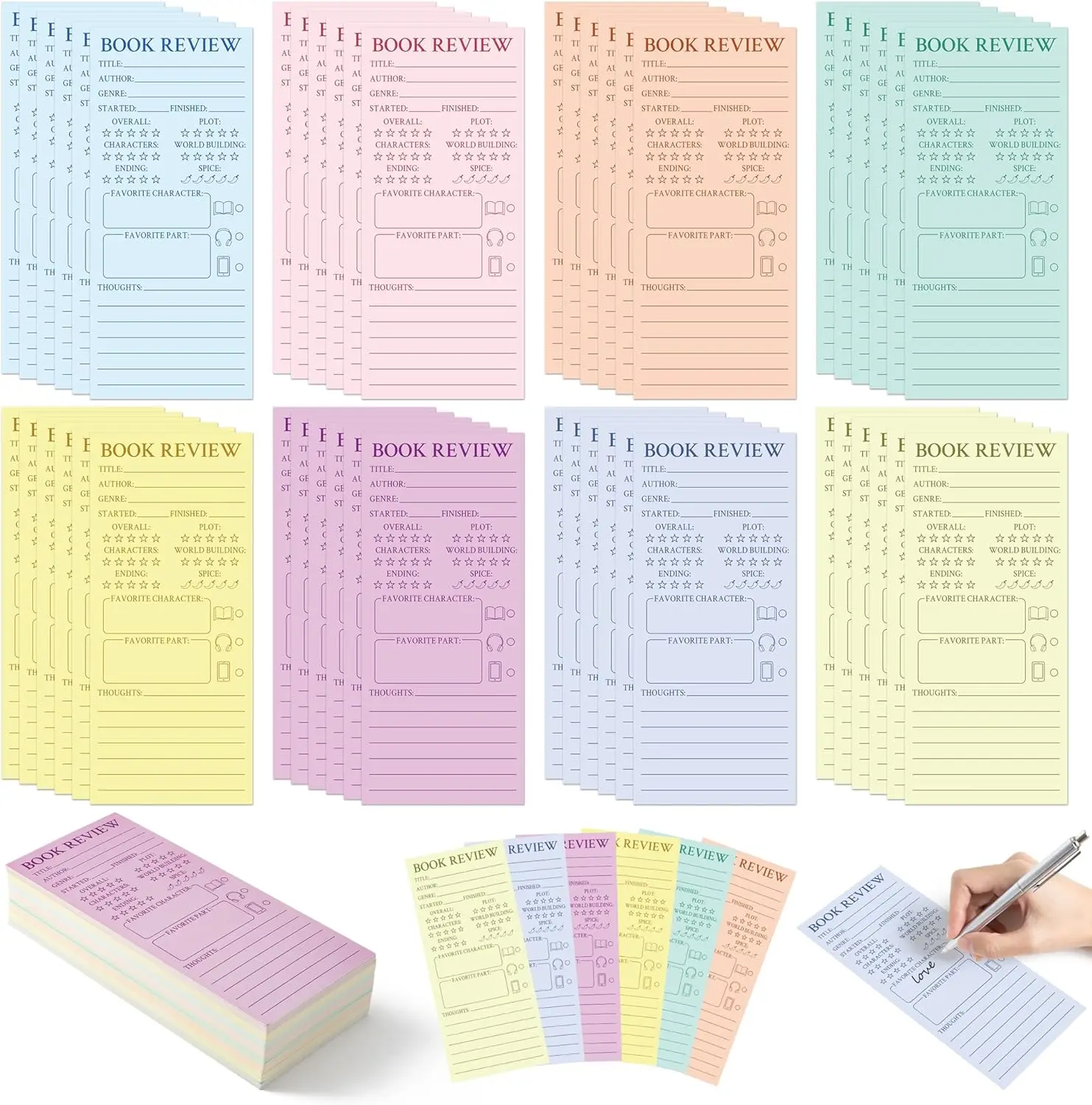 Colorful Book Review Bookmarks -  to School 120 count Book Marker Reading Log Page Markers for Readers Bookish Bookworm , Reading Page  for Students Teachers Women to Review&