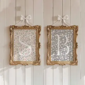 Custom Initial Boho Floral Daisies Dusty Pink Blue Sage Room Decor Personalized Letter Alphabet Retro Boho Wall Baby Girl Neutral Nursery Art