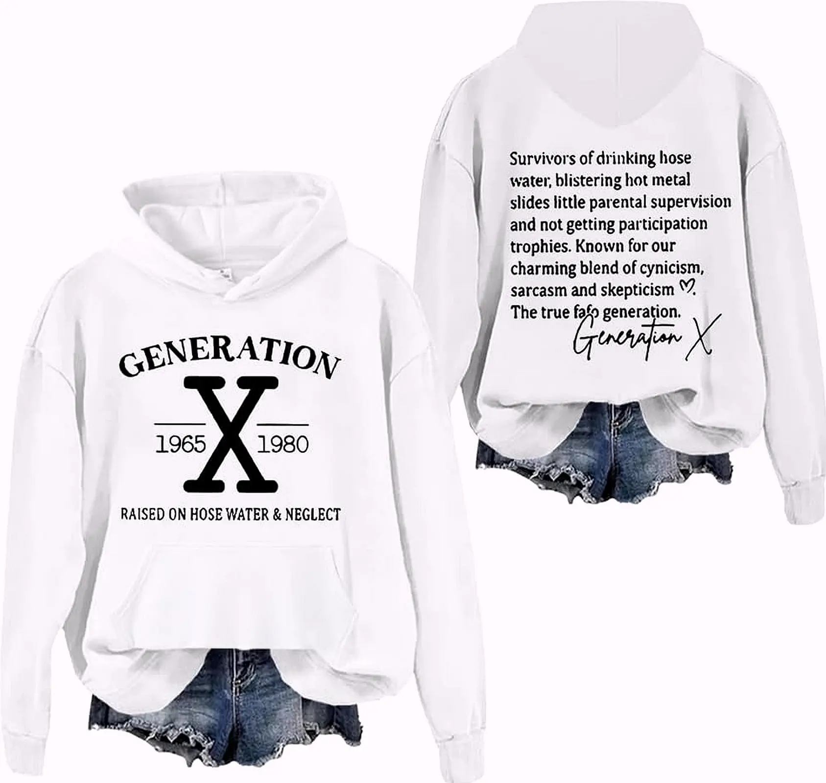 Gen-X Raise On Hose Water And Neglect 2 Sided Graphic Hoodie Casual Street Style Fleece Fabric Pullover Hooded Sweatshirt Tops Trendy for Women for Men