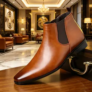 Men's All Season Chelsea , Chic Retro Slip-on Square Toe Dress Shoes in PU Leather with Shockproof Rubber Sole, men ankle
