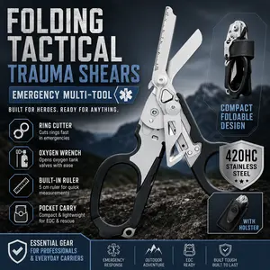 Emergency Survival Essential| Tactical Folding Trauma Shears Multitool with Kydex Sheath