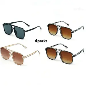 Polarized  4-Pack Y2K Vintage Double Bridge Sun Glasses for Women Men Trendy Retro Small Square Oval Frames Lightweight Durable Fashion Eyewear Set for Daily Wear Outdoor Sports Beach Travel Street Style