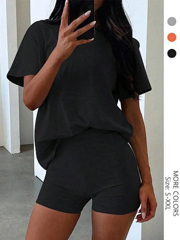 USBOUTIQUE CHIC Women's Short Lounge Set - Soft Milk Silk Fabric, Loose Fit Top & Elastic Waist Shorts, Comfortable Loungewear for Nightwear & Pajama Style