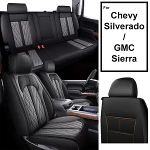 Gray Faux Leather All-Inclusive 5-Seat Covers Full Set, Waterproof Full Coverage Front & Rear Custom Car Cushions for Chevy Silverado/GMC Sierra 1500 2500/3500HD (2007-2018), All-Inclusive Set