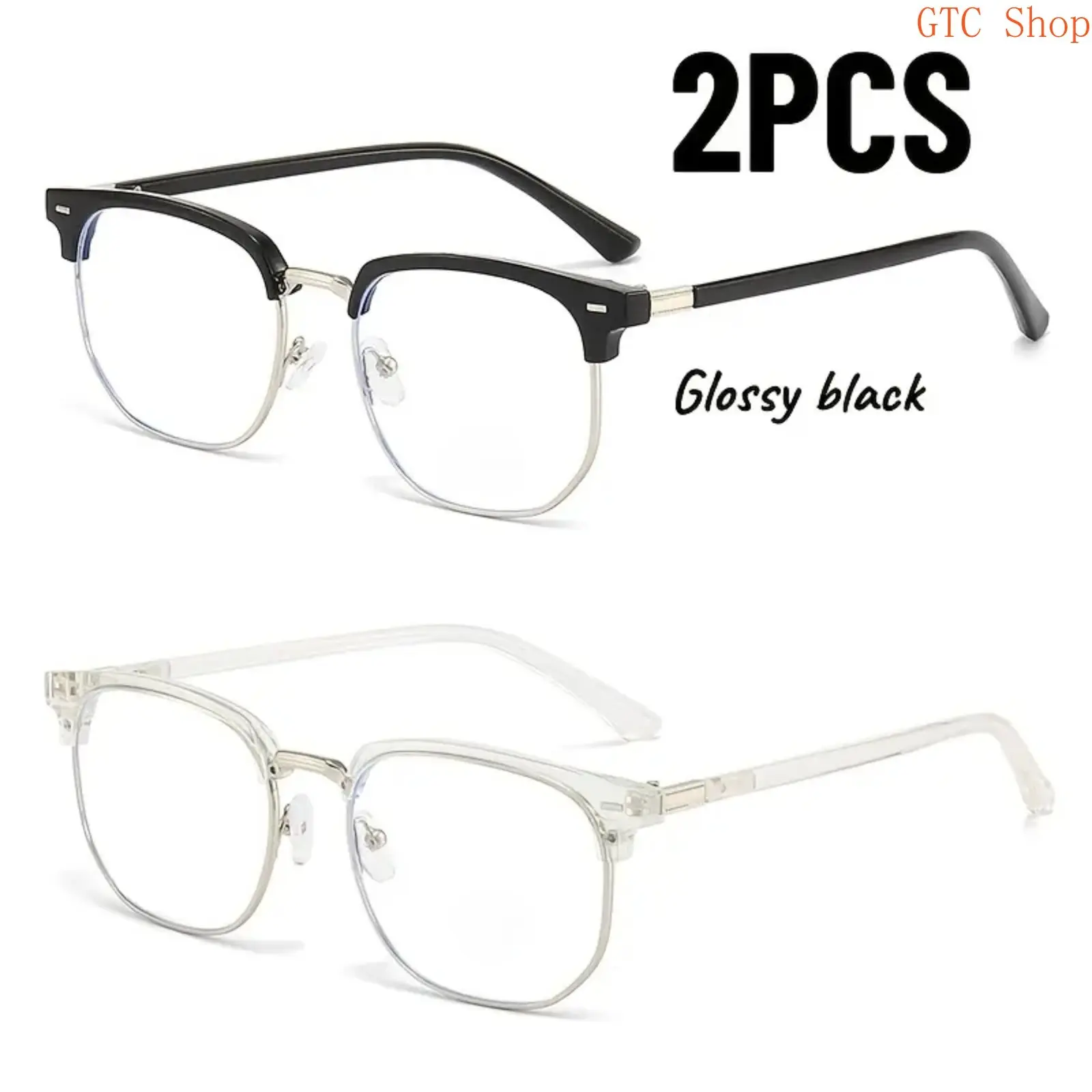 2 Pairs Ultra-Light Semi-Rimmed Photochromic Blue Light Blocking Glasses, Minimal Business Stylish Casual Eyewear for Men & Women, Ideal Daily Commute Accessory & Christmas Gift