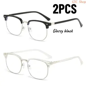 2 Pairs Ultra-Light Semi-Rimmed Photochromic Blue Light Blocking Glasses, Minimal Business Stylish Casual Eyewear for Men & Women, Ideal Daily Commute Accessory & Christmas Gift