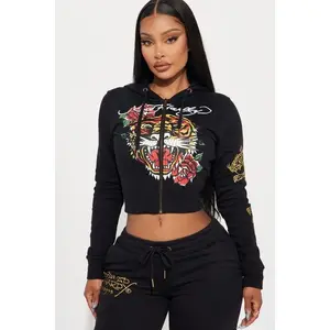 Ed Hardy Retro Tiger Zip Front Hoodie - Black R