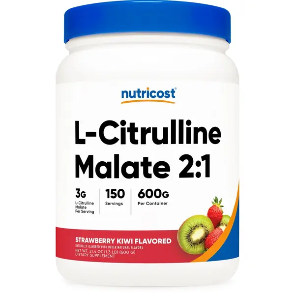 Nutricost L-Citrulline Malate Edible Dietary Supplement Powder - 600g Strawberry Kiwi Flavor, Blendable Gluten-Free Athletic Workout Boost, Third Party Tested for Fitness Needs