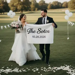 Custom Wedding Last name Embroidered Flag, Vintage Style Wedding Decor,Family Established Date Sign,Unique wedding Last Name Banner
