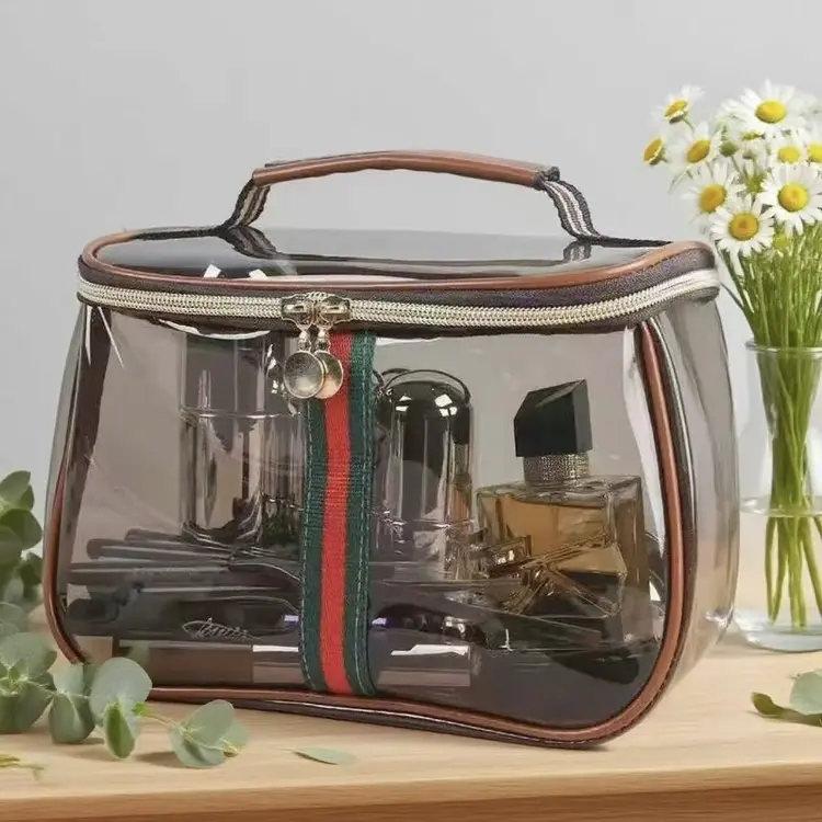 New Retro Vintage Vanity Bag, Clear Makeup Organizer with Handle, Large Capacity Water Resistant Cosmetic Toiletry Bag for Women, Travel Skincare Storage Case, Vintage Makeup Pouch