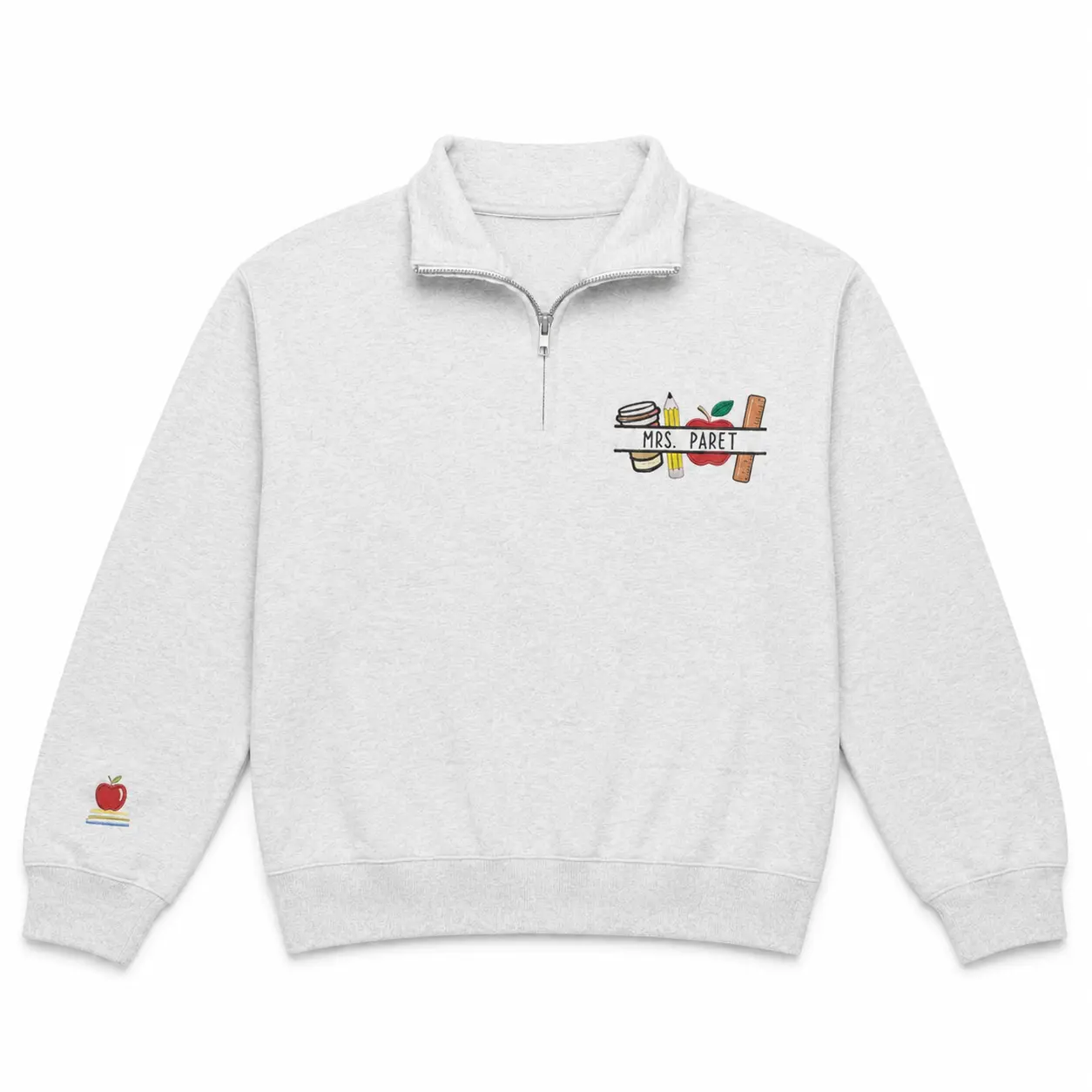Embroidered Teacher Icons With Custom Name Quarter Zip, Back to School Gift, Teacher Life Shirt,Teacher Appreciation Gift,Custom Name Teacher,Thank You Teacher Gift,Cozy Zip Up Sweater