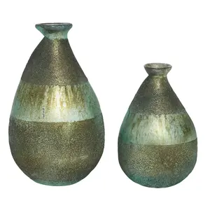 Set of 2 Glass Textured Teardrop Decorative Vase with Textured Base
