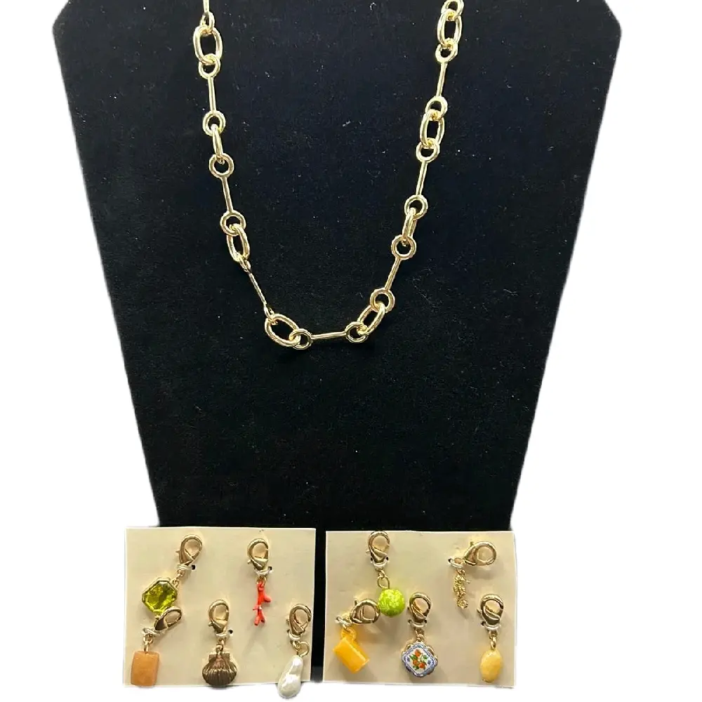 Gold tine Link Necklace Set with Interchangeable Charms,free nikel