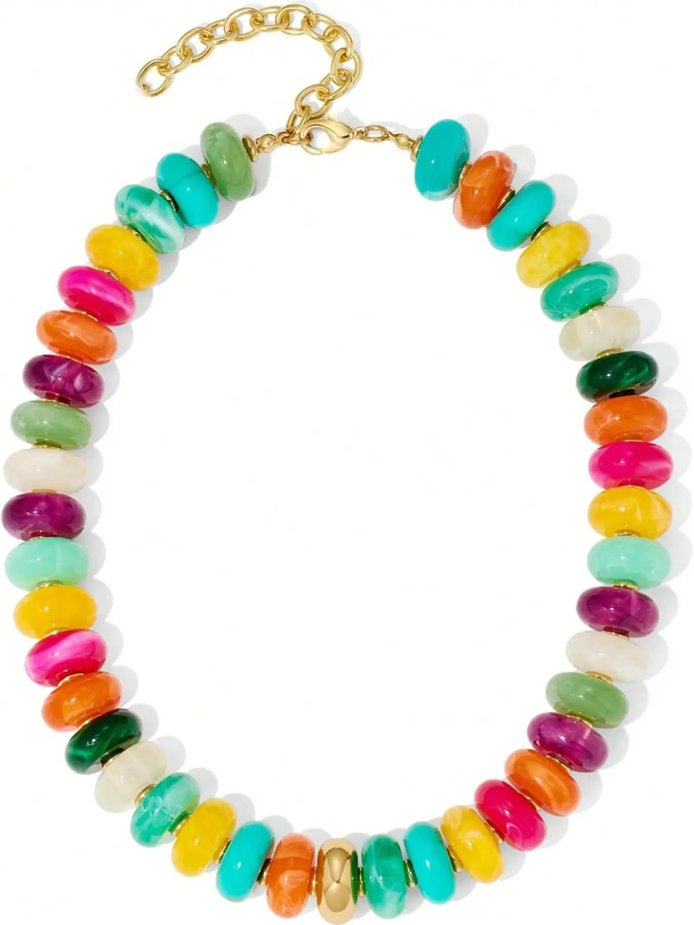 1pc Bohemian Multicolor Chunky Beaded Necklace For Women, Vibrant Bead Necklace, Oval Acrylic Bead Chain Necklace, Statement Choker Jewelry, Colorful Summer Beach Vacation Necklace, Y2K Tropical Party Accessories, Boho Style Necklace