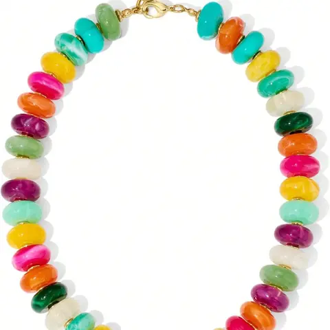 1pc Bohemian Multicolor Chunky Beaded Necklace For Women, Vibrant Bead Necklace, Oval Acrylic Bead Chain Necklace, Statement Choker Jewelry, Colorful Summer Beach Vacation Necklace, Y2K Tropical Party Accessories, Boho Style Necklace