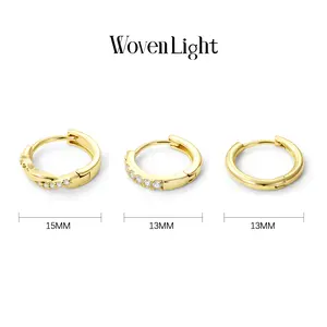 Woven Light Sparkling Cubic Zirconia Gold Hoop Earrings Set for Women - 3 Pairs of Earrings Hypoallergenic Lightweight Huggie Earrings, Elegant Everyday Fashion Jewelry Gift Set Gifts Jewelry for Women