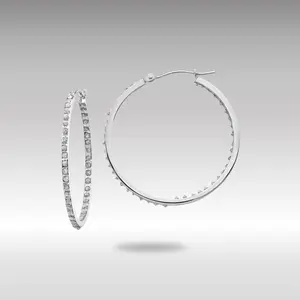 White 14K Gold Diamond Fascination Round Hinged Hoop Earrings - Model DF255