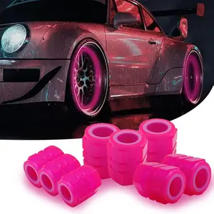 8PCS Luminous Car Tire Valve Stem Caps Universal Noctilucent Waterproof ABS Caps for Cars Motorcycles Bicycles Pink Easy Install