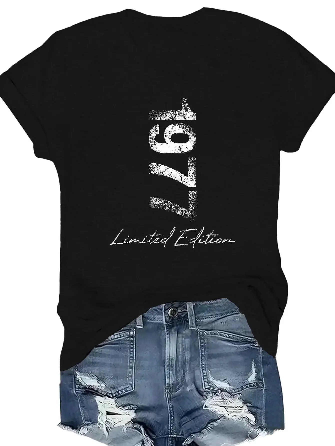Women'S Clothing, Teediy 1977 Limited Edition Retro Printed T-Shirt – Made from Soft And Comfortable Thick Fabric, Featuring a Short-Sleeve Round-Neck Design, Navy Base Color with a White 77 Print, Retro 70S Style. Versatile