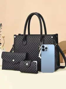 Women's Crocodile Embossed Tote Bag & Wristlet & Wallet, Fashionable Large Capacity Shoulder Bag Set for Work & Daily Used, Casual Trendy Versatile High-quality Daily Commuting Bag