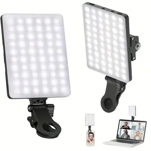 60 LED High Power Rechargeable Clip Fill Conference Light with Front & Back Clip, Adjusted 3 Light Modes for Phone, iPhone, Android, iPad, Laptop, for Makeup,Selfie, Vlog