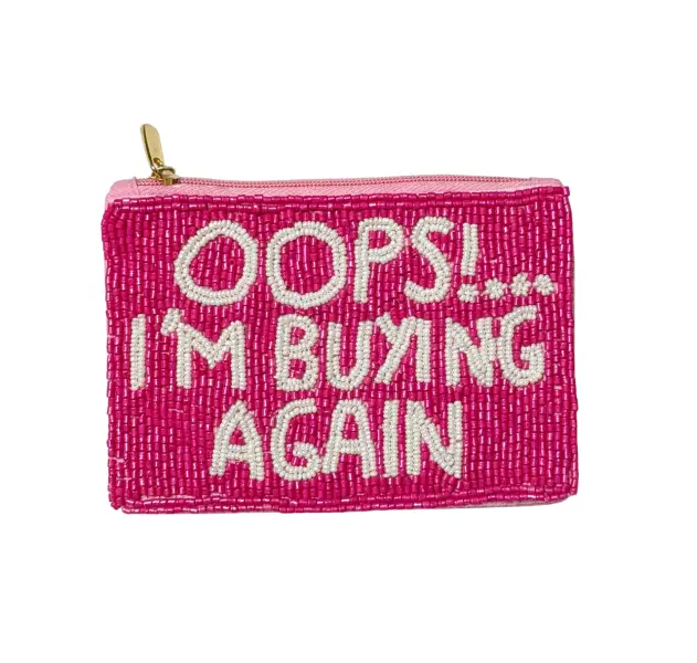 Women's Playful Fully Beaded Text Coin Holder Purse - Zip Closure, Mini Purse Keychain for Women's Wallets Category, Mini Purse Keychain Women's Wallets