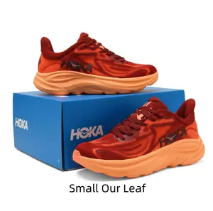 Red Orange Two-Tone Road Running Shoes Breathable Wave Perforated Mesh Upper Bright Orange Ultra Thick Foam Platform Midsole Shock Absorbing Lightweight Unisex Trainers