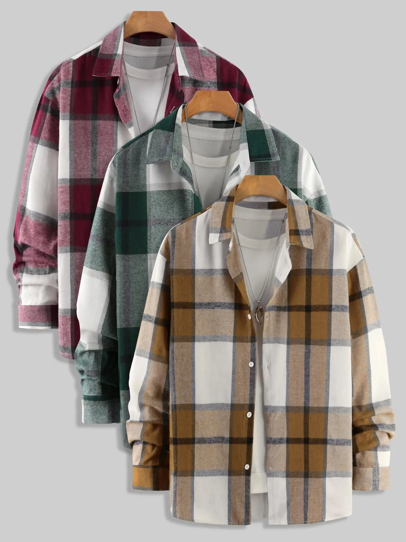 Men's Check Plaid Print Collared Shirt, Regular Fit Casual Button Front Long Sleeve Outfits, Designer Shirt for Men, Menswear, Cozy Fall Outfits, Me