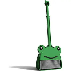 Mini Broom with Dustpan for Boy, Kids Small Cleaning Set Combo Pretend Play, Toddler Kitchen Dress Up Toys, Frog Green
