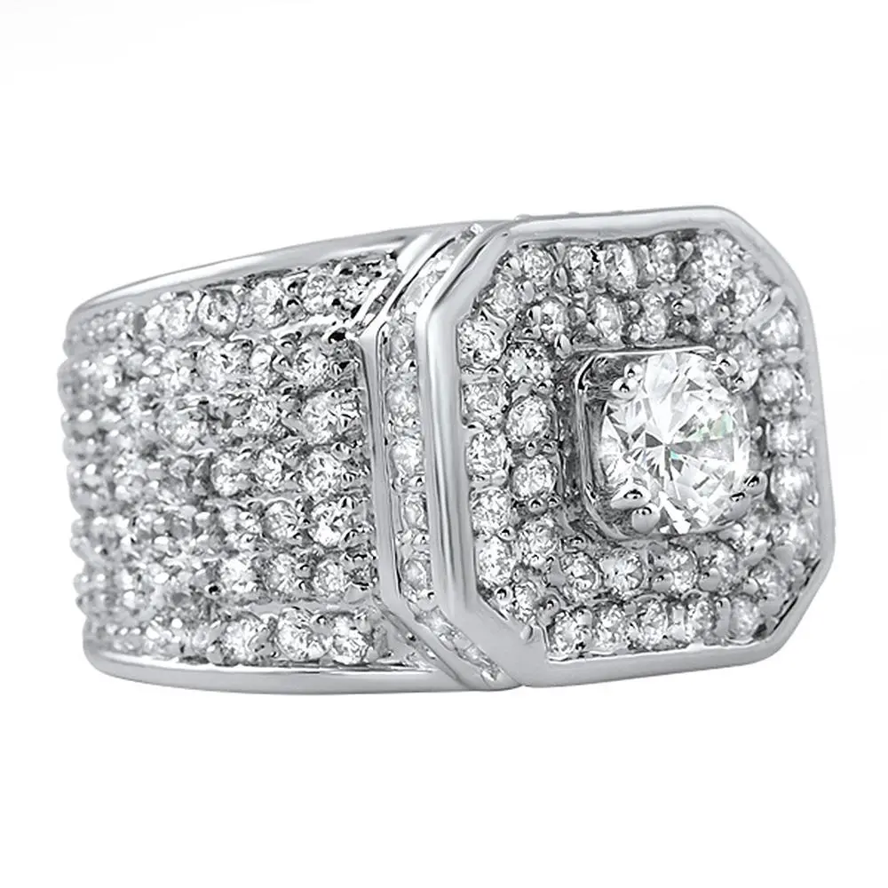 Presidential Rhodium-Plated CZ Blinged-Out Costume Ring, Fashion Accessory for Special Occasions, Blinged-Out Rings