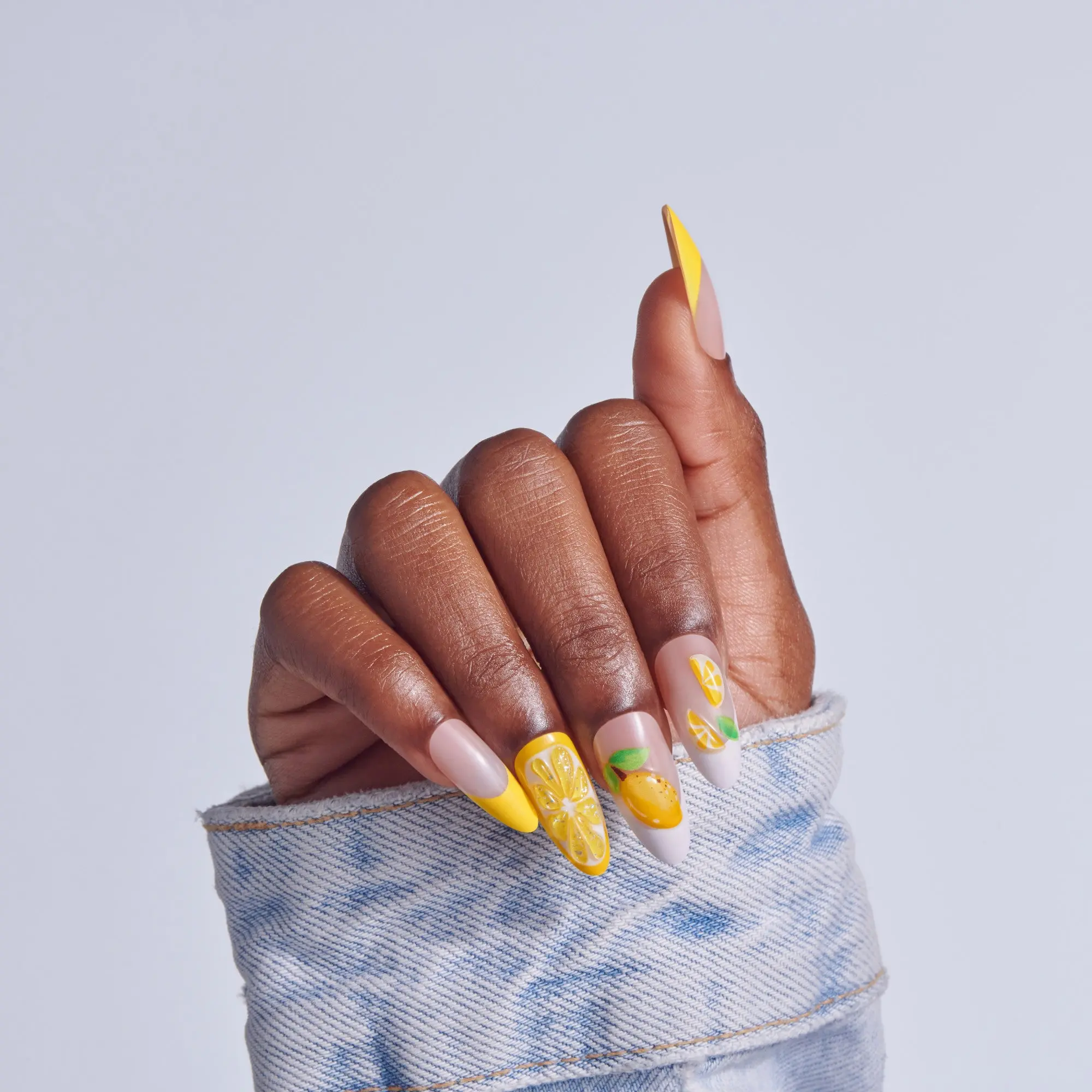 Kiss Glam 3D & Jewel Press On Fake Glue Nails  - Cherish the Moment | 3D & Jewel Design, Yellow, Long, Almond