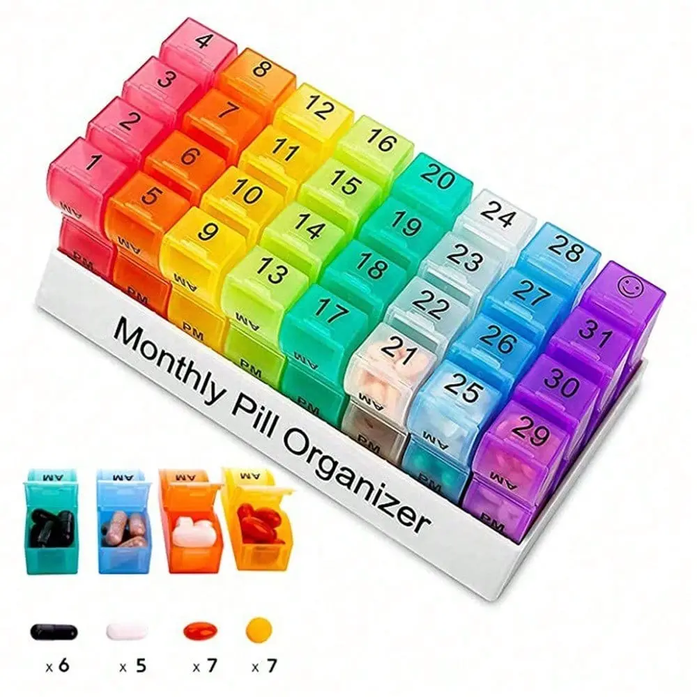 Monthly Pill Organizer 2 Times a Day, 30/31 Days Am Pm Pill Case, Compact Design Holds Vitamins & Supplements, Ideal Daily Medication Storage, Healthcare, Medical Organizer, Vitamin Dispenser