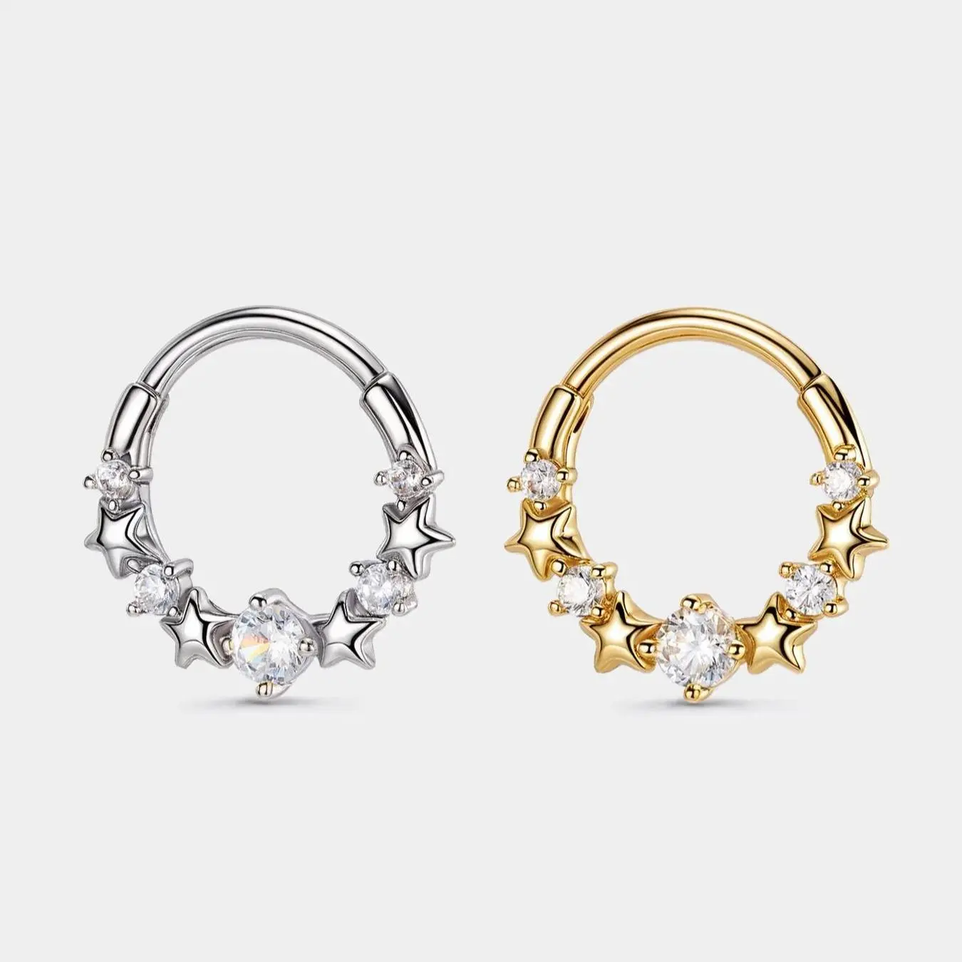 OUFER BODY JEWELRY 16G 316L Stainless Steel Constellation Galaxy Segment Ring - CZ Star Clicker Open Daith Septum Piercing Jewelry for Daily Wear