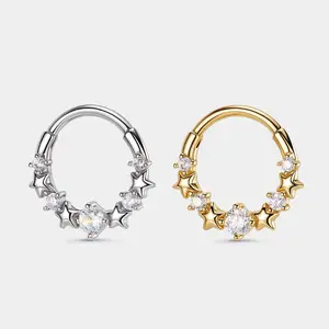 OUFER BODY JEWELRY 16G 316L Stainless Steel Constellation Galaxy Segment Ring - CZ Star Clicker Open Daith Septum Piercing Jewelry for Daily Wear