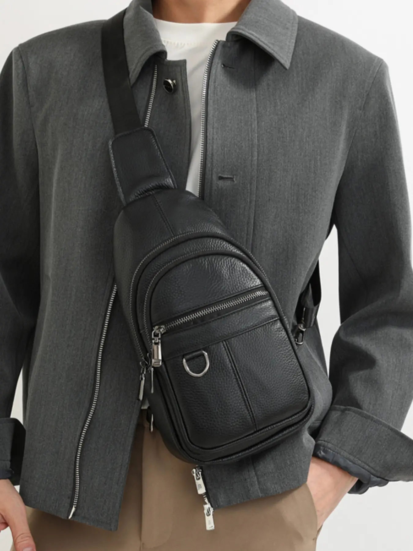 1pc Men's Chest Bag Solid Color Zipper Closure High Quality PU Waterproof Wear resistant Exquisite Trendy Leisure Versatile Suitable for Daily Commuting, Business Travel, Dining, Dating Men's Chest Bag, Zipper Belt Bag