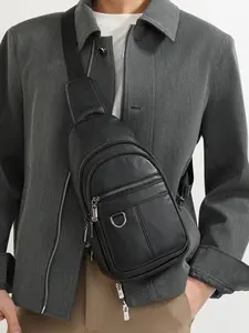 1pc Men's Chest Bag Solid Color Zipper Closure High Quality PU Waterproof Wear resistant Exquisite Trendy Leisure Versatile Suitable for Daily Commuting, Business Travel, Dining, Dating Men's Chest Bag, Zipper Belt Bag
