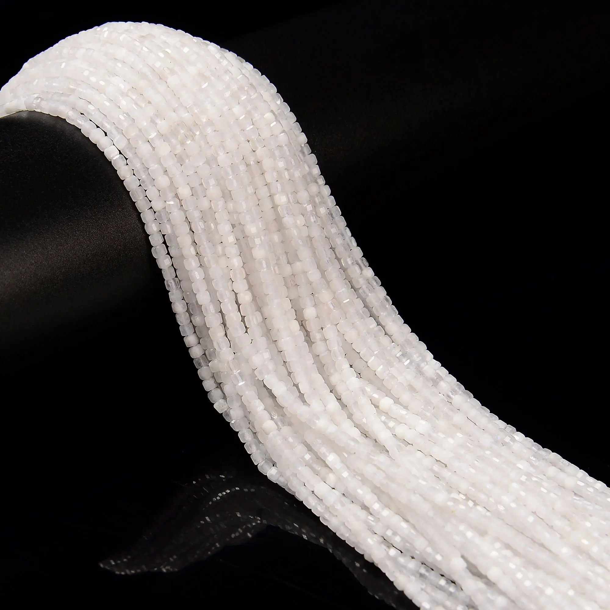 Natural White Moonstone Faceted Cube Beads Size 2mm 15.5'' Strand