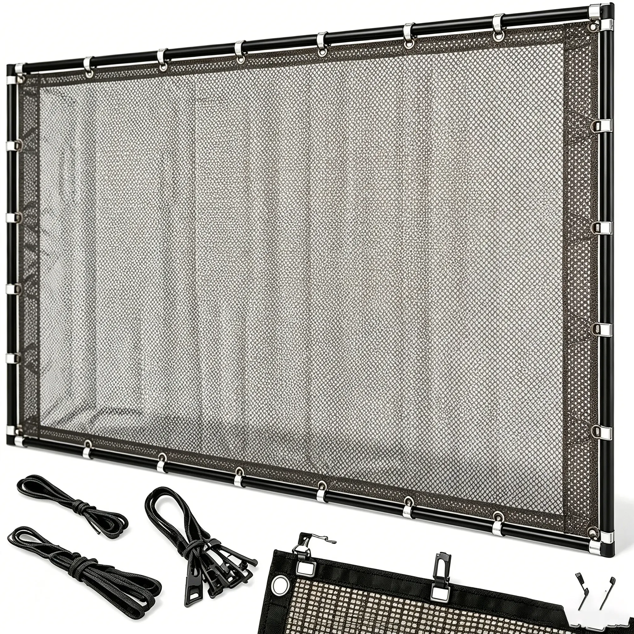 93% Blackout Cloth (Black) - 10 x 13ftUV-Resistant Shade Net withReinforced Rivets, Suitable for OutdoorAdventures / Camping / Garden / Patio/ Greenhouse.Mesh Shade Cloth