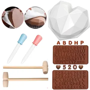 7Pieces Heart-Shaped Silicone Mold Set for Chocolate & Candy - Includes Alphabet, Number Molds, Hammers & Droppers - Food Grade, Oven/Microwave Safe Cake Bake Birthday Cheese Pastry Romantic Valentine