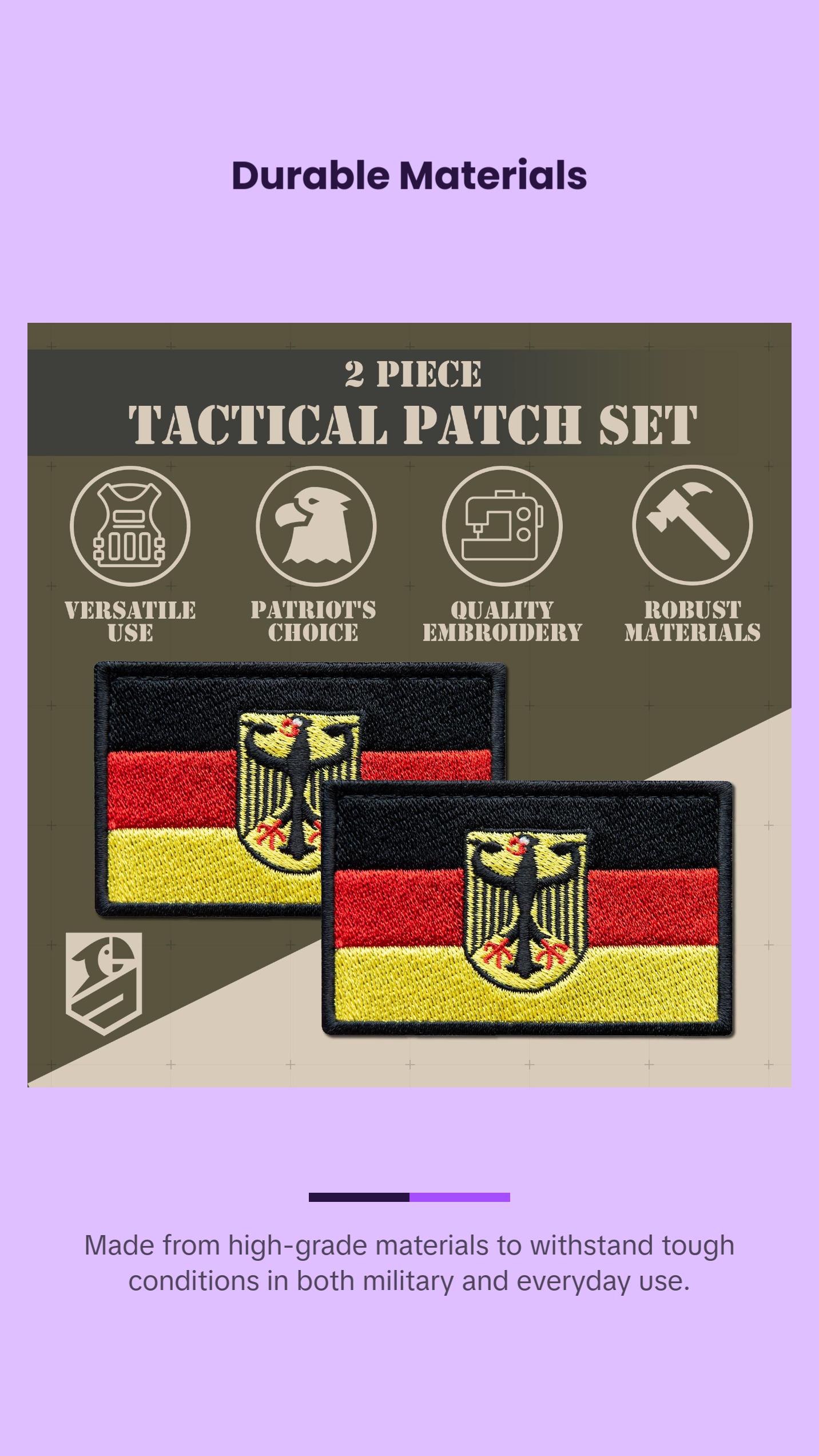 2-Pcs German Flag and Coat of Arms Embroidered Patch Set Embroidered Hook & Loop