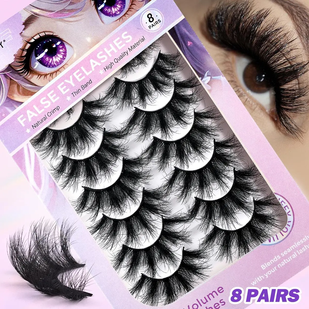 Fluffy False Eyelashes, Fake Eyelashes, 8 Pairs Natural Curling Wispy Faux Cluster Lashes, Volumized False Eyelashes for Women and Girls Eye Makeup Enhancement, Cosmetic, Eyelash Extension, Fluffy Volume Eyelashes, Fluffy Lash Clusters