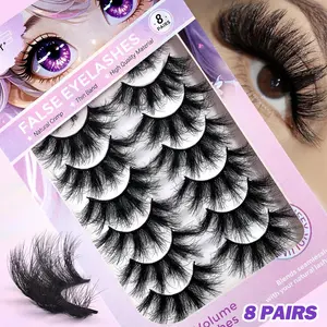 Fluffy False Eyelashes, 8 Pairs Natural Curling Wispy Faux Cluster Lashes, Volumized False Eyelashes for Women and Girls Eye Makeup Enhancement, Cosmetic, Eyelash Extension, Fluffy Volume Eyelashes