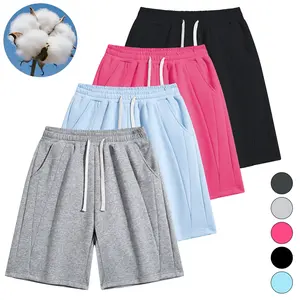 Women’s 4-pack casual cotton loose shorts with elastic waistband — heavy, breathable fabric; machine washable, solid color; suitable for everyday wear; comfortable loose fit; easy care; versatile summer bottoms