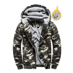 Men's fleece-lined hooded jacket, with high-density sheepskin lining on both the hood and inner body. Left side pocket with zipper closure, suitable for daily commute, autumn and winter outdoor casual wear.